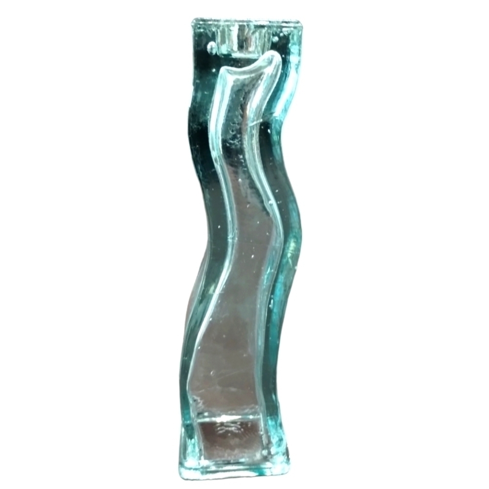 1990s Spanish Sea Green Recycled Glass Wavy Candlestick Holder